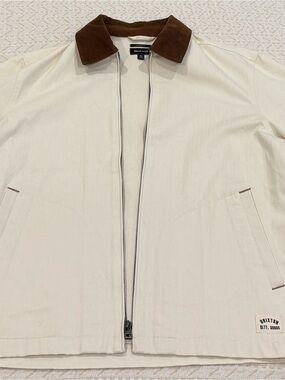 Brixton Cream Zip Shirt Jacket with Brown Cord Collar